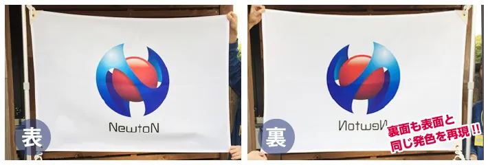 なびく旗の表面と裏面