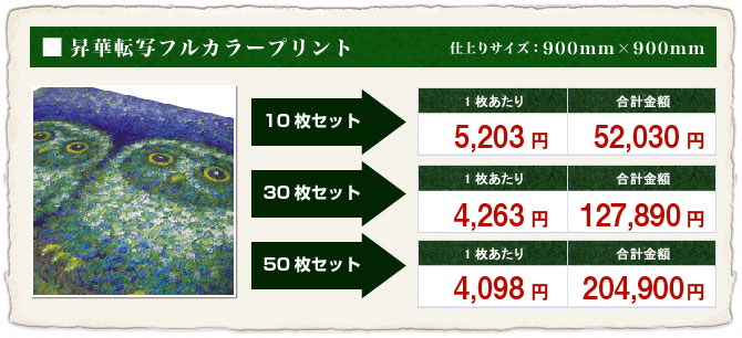 昇華転写フルカラープリント 仕上がりサイズ：900mm×900mm