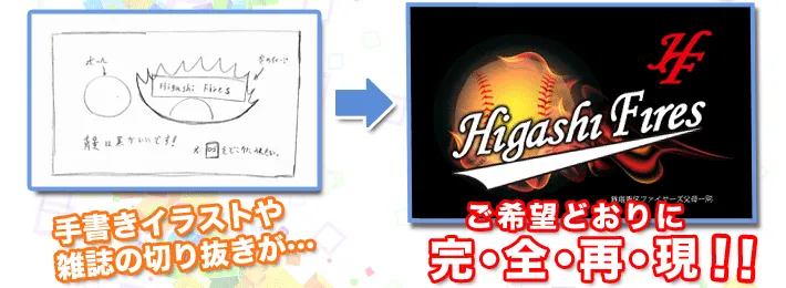 手書きのイラストがご希望通りのデザインに再現!